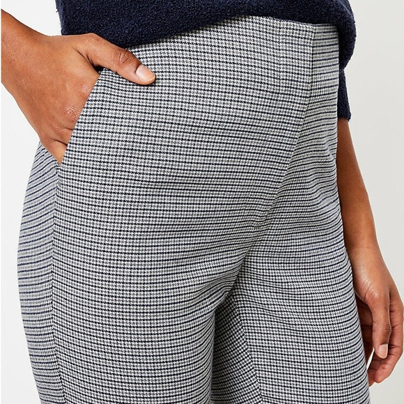 🆕 EUC LOFT High Waist Straight Leg Houndstooth grey and blue pants - Picture 3 of 14